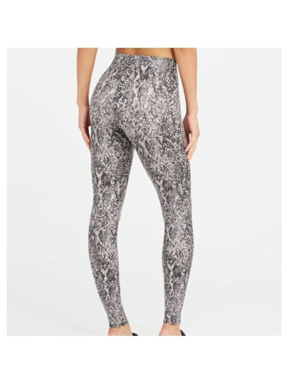 Spanx Leggings Black Gray Faux Leather Snake Shine Crop or ankle Medium